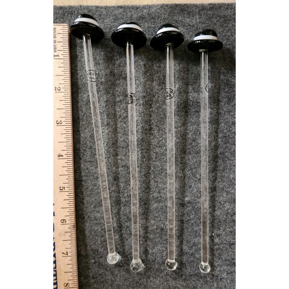 Four Vintage Glass Top Hat Stirrers Swizzles Barware